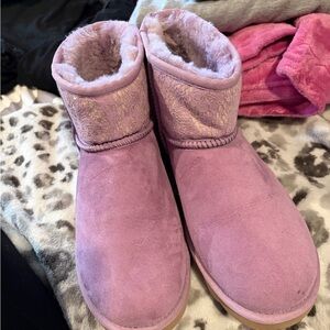 UGG Pink Short Plush Cuff Ankle Boots